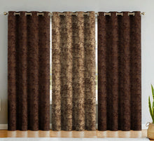 Load image into Gallery viewer, Rayna Decor Velvet Eyelet Window Curtain, 5 ft, Dark Chocolate & Bronze, Set of 3