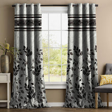 Load image into Gallery viewer, Rayna Decor Set of 2 Floral Damask Jute Jacquard Eyelet Long Door Curtain with Rust Free Eyelet Ringss. - 4x9 feet, Coffee-2