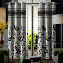 Load image into Gallery viewer, Rayna Decor Set of 2 Floral Damask Jute Jacquard Eyelet Long Door Curtain with Rust Free Eyelet Ringss. - 4x9 feet, Coffee-2