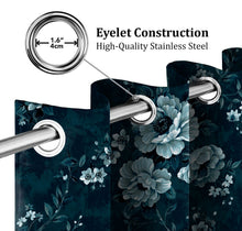 Load image into Gallery viewer, Rayna Decor Set of 2 Soft Luxury Floral Suede Velvet Eyelet Window Curtains, ULTRAMARINE