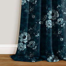 Load image into Gallery viewer, Rayna Decor Set of 2 Soft Luxury Floral Suede Velvet Eyelet Window Curtains, ULTRAMARINE