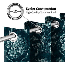 Load image into Gallery viewer, Rayna Decor Set of 2 Soft Luxury Floral Suede Velvet Eyelet Window Curtains, Ultramarine-2