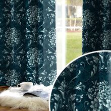 Load image into Gallery viewer, Rayna Decor Set of 2 Soft Luxury Floral Suede Velvet Eyelet Window Curtains, Ultramarine-2