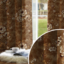 Load image into Gallery viewer, Rayna Decor Set of 2 Soft Luxury Floral Suede Velvet Eyelet Window Curtains, Bronze