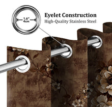 Load image into Gallery viewer, Rayna Decor Set of 2 Soft Luxury Floral Suede Velvet Eyelet Window Curtains, Walnut