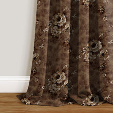 Load image into Gallery viewer, Rayna Decor Set of 2 Soft Luxury Floral Suede Velvet Eyelet Window Curtains, Walnut