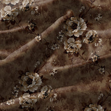 Load image into Gallery viewer, Rayna Decor Set of 2 Soft Luxury Floral Suede Velvet Eyelet Window Curtains, Walnut