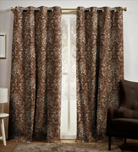Load image into Gallery viewer, Rayna Decor Set of 2 Soft Luxury Floral Suede Velvet Eyelet Window Curtains, Walnut-2