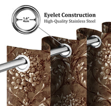 Load image into Gallery viewer, Rayna Decor Set of 2 Soft Luxury Floral Suede Velvet Eyelet Window Curtains, Walnut-2