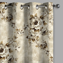 Load image into Gallery viewer, Rayna Decor Set of 2 Soft Luxury Floral Suede Velvet Eyelet Window Curtains, Cream