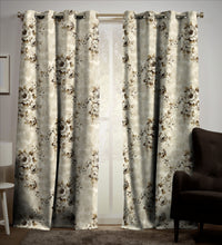 Load image into Gallery viewer, Rayna Decor Set of 2 Soft Luxury Floral Suede Velvet Eyelet Window Curtains, Cream