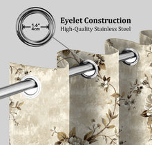 Load image into Gallery viewer, Rayna Decor Set of 2 Soft Luxury Floral Suede Velvet Eyelet Window Curtains, Cream