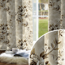 Load image into Gallery viewer, Rayna Decor Set of 2 Soft Luxury Floral Suede Velvet Eyelet Window Curtains, Cream