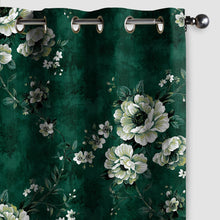 Load image into Gallery viewer, Rayna Decor Set of 2 Soft Luxury Floral Suede Velvet Eyelet Window Curtains, Bottle Green