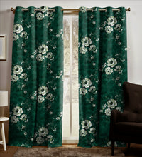 Load image into Gallery viewer, Rayna Decor Set of 2 Soft Luxury Floral Suede Velvet Eyelet Window Curtains, Bottle Green