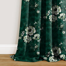 Load image into Gallery viewer, Rayna Decor Set of 2 Soft Luxury Floral Suede Velvet Eyelet Window Curtains, Bottle Green