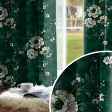 Load image into Gallery viewer, Rayna Decor Set of 2 Soft Luxury Floral Suede Velvet Eyelet Window Curtains, Bottle Green