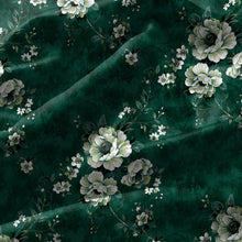 Load image into Gallery viewer, Rayna Decor Set of 2 Soft Luxury Floral Suede Velvet Eyelet Window Curtains, Bottle Green