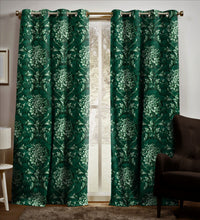 Load image into Gallery viewer, Rayna Decor Set of 2 Soft Luxury Floral Suede Velvet Eyelet Window Curtains, Bottle Green-2