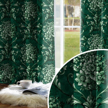 Load image into Gallery viewer, Rayna Decor Set of 2 Soft Luxury Floral Suede Velvet Eyelet Window Curtains, Bottle Green-2