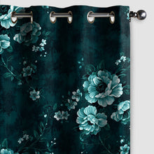 Load image into Gallery viewer, Rayna Decor Set of 2 Soft Luxury Floral Suede Velvet Eyelet Window Curtains, Teal Blue