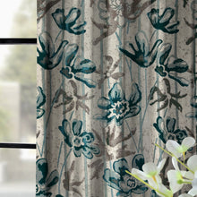 Load image into Gallery viewer, Rayna Decor Set of 1 Floral Damask Jute Jacquard Eyelet Window Curtain with Rust Free Eyelet Rings, Aqua