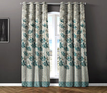 Load image into Gallery viewer, Rayna Decor Set of 1 Floral Damask Jute Jacquard Eyelet Window Curtain with Rust Free Eyelet Rings, Aqua