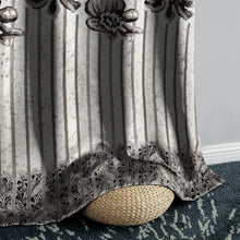 Load image into Gallery viewer, Rayna Decor Set of 1 Floral Damask Jute Jacquard Eyelet Window Curtain with Rust Free Eyelet Rings, Coffee