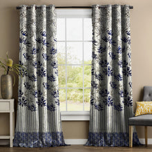 Load image into Gallery viewer, Rayna Decor Set of 1 Floral Damask Jute Jacquard Eyelet Window Curtain with Rust Free Eyelet Rings, Royal Blue