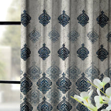 Load image into Gallery viewer, Rayna Decor Set of 2 Floral Damask Jute Jacquard Eyelet Long Door Curtain with Rust Free Eyelet Ringss. - 4x9 feet, Aqua