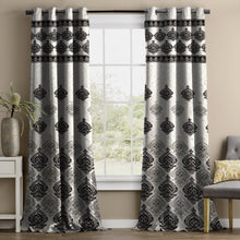 Load image into Gallery viewer, Rayna Decor Set of 2 Floral Damask Jute Jacquard Eyelet Long Door Curtain with Rust Free Eyelet Ringss. - 4x9 feet, Coffee