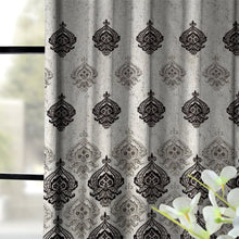 Load image into Gallery viewer, Rayna Decor Set of 2 Floral Damask Jute Jacquard Eyelet Long Door Curtain with Rust Free Eyelet Ringss. - 4x9 feet, Coffee