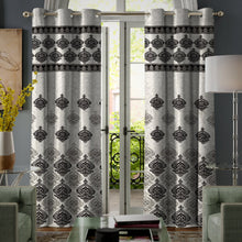 Load image into Gallery viewer, Rayna Decor Set of 2 Floral Damask Jute Jacquard Eyelet Long Door Curtain with Rust Free Eyelet Ringss. - 4x9 feet, Coffee