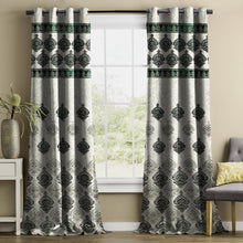 Load image into Gallery viewer, Rayna Decor Set of 2 Floral Damask Jute Jacquard Eyelet Long Door Curtain with Rust Free Eyelet Ringss. - 4x9 feet, Green