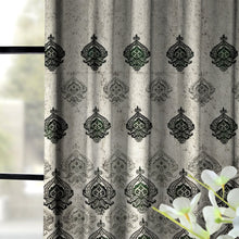 Load image into Gallery viewer, Rayna Decor Set of 2 Floral Damask Jute Jacquard Eyelet Long Door Curtain with Rust Free Eyelet Ringss. - 4x9 feet, Green
