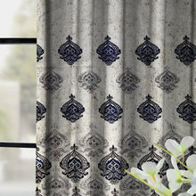Load image into Gallery viewer, Rayna Decor Set of 2 Floral Damask Jute Jacquard Eyelet Long Door Curtain with Rust Free Eyelet Ringss. - 4x9 feet, Royal Blue