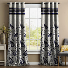 Load image into Gallery viewer, Rayna Decor Set of 2 Floral Damask Jute Jacquard Eyelet Long Door Curtain with Rust Free Eyelet Ringss. - 4x9 feet, Royal Blue-2