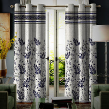 Load image into Gallery viewer, Rayna Decor Set of 2 Floral Damask Jute Jacquard Eyelet Long Door Curtain with Rust Free Eyelet Ringss. - 4x9 feet, Royal Blue-2