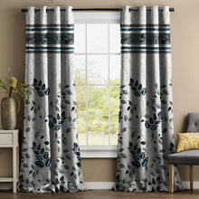Load image into Gallery viewer, Rayna Decor Set of 2 Floral Damask Jute Jacquard Eyelet Long Door Curtain with Rust Free Eyelet Ringss. - 4x9 feet, Aqua-2