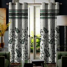 Load image into Gallery viewer, Rayna Decor Set of 2 Floral Damask Jute Jacquard Eyelet Long Door Curtain with Rust Free Eyelet Ringss. - 4x9 feet, Green-2