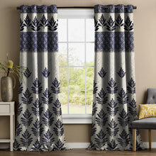 Load image into Gallery viewer, Rayna Decor Set of 2 Floral Damask Jute Jacquard Eyelet Long Door Curtain with Rust Free Eyelet Ringss. - 4x9 feet, Royal Blue-3