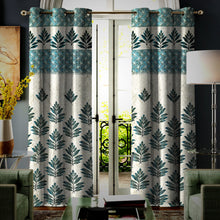 Load image into Gallery viewer, Rayna Decor Set of 2 Floral Damask Jute Jacquard Eyelet Long Door Curtain with Rust Free Eyelet Ringss. - 4x9 feet, Aqua-3