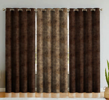 Load image into Gallery viewer, rayna decor Velvet Eyelet Window Curtain, 5 ft, Coffee, Bronze, Set of 3

