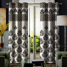 Load image into Gallery viewer, Rayna Decor Set of 2 Floral Damask Jute Jacquard Eyelet Long Door Curtain with Rust Free Eyelet Rings. - 4x9 feet, Coffee-3
