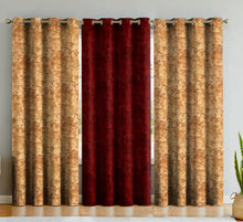 Load image into Gallery viewer, Rayna Decor Fabric Eyelet Window Curtain, 5 ft, Dark Beige &amp; Scarlet Red, Pack of 3
