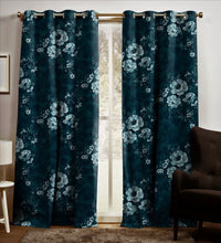 Load image into Gallery viewer, Rayna Decor Set of 2 Soft Luxury Floral Suede Velvet Eyelet Window Curtains, ULTRAMARINE
