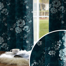 Load image into Gallery viewer, Rayna Decor Set of 2 Soft Luxury Floral Suede Velvet Eyelet Window Curtains, ULTRAMARINE
