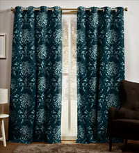 Load image into Gallery viewer, Rayna Decor Set of 2 Soft Luxury Floral Suede Velvet Eyelet Window Curtains, Ultramarine-2
