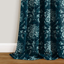 Load image into Gallery viewer, Rayna Decor Set of 2 Soft Luxury Floral Suede Velvet Eyelet Window Curtains, Ultramarine-2

