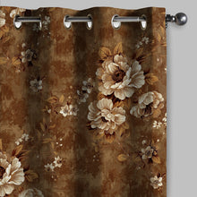 Load image into Gallery viewer, Rayna Decor Set of 2 Soft Luxury Floral Suede Velvet Eyelet Window Curtains, Bronze

